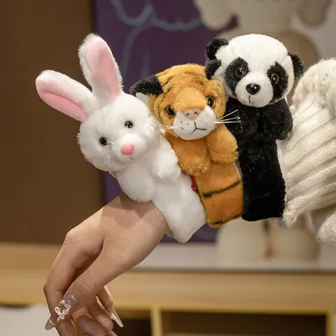 Cute Animal Plush Slap Bracelet Tiger Rabbit Leopard Panda Cartoon Stuffed Toy Children Hand Ring Gift