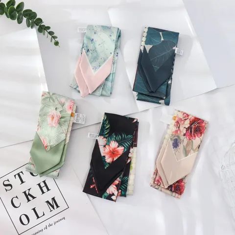 Foulard Skinny en Satin pour Femmes Foulard de Cou Long Ruban Sensation Soie Bandeau Imprimé Décoration de Poignée de Sac pour l'Été