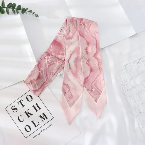 Foulard Skinny en Satin pour Femmes Foulard de Cou Long Ruban Sensation Soie Bandeau Imprimé Décoration de Poignée de Sac pour l'Été