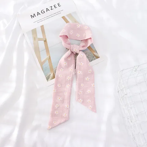 Foulard Femme Rose Motif Floral Polyester Ruban Bandeau Serre-tête Petit Foulard Cravate Fine pour Décoration de Poignée de Sac Ceinture Style Ins