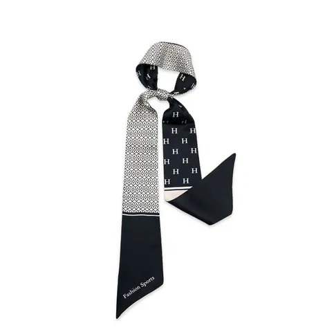 Women's Fashion Satin-Look Polyester Narrow Scarf Versatile Polka Dot Houndstooth Ribbon Bag Handle Hair Tie Twilly Scarf