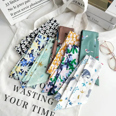 Mode Décontracté Coton Petit Foulard Pour Femmes Botanique Floral Imprimé Cheveux Longs Ruban Sac Décoration Poignet Bandana Cravate