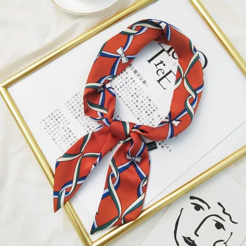 Foulard Ruban Étroit en Satin Vintage Français Bandeau Cheveux Imprimé Élégant Polyvalent Petit Accessoire de Cou Multifonctionnel Ruban de Sac à Main pour Femmes