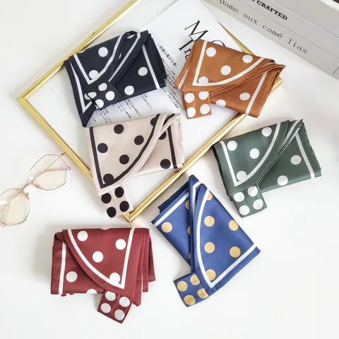 Korean Style Polka Dot Long Narrow Scarf For Women Polyester Satin Ribbon Hair Band Neck Tie Handbag Streamer Elegant Bordered Design Accessories