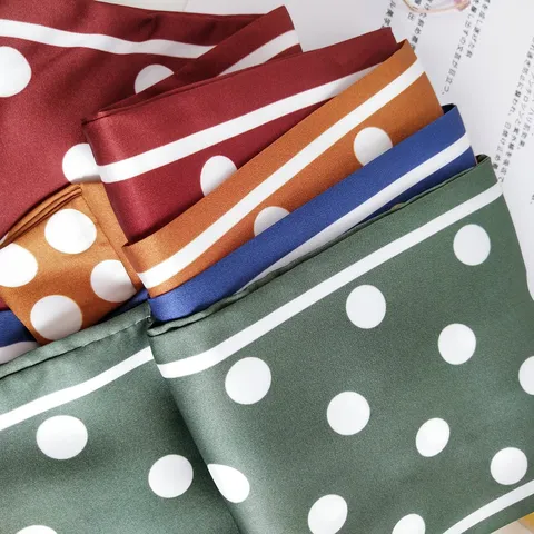 Korean Style Polka Dot Long Narrow Scarf For Women Polyester Satin Ribbon Hair Band Neck Tie Handbag Streamer Elegant Bordered Design Accessories