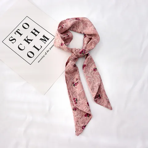 Foulard Ruban en Polyester Satin Imprimé Floral Élégant pour Femmes Bande Longue Estétique Douce Attache Cheveux Bracelet Accessoire de Sac