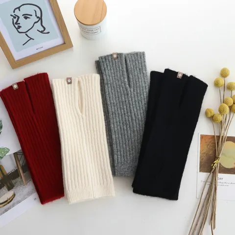 Dames Wol Beenwarmers Geribbeld Breiwerk Split Sokken Mouwen Minimalistisch Effen Kleur Winter Warme Boot Cuffs