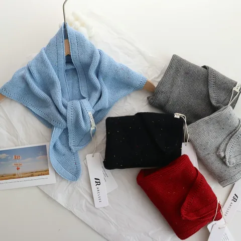 Women Knitted Hollow Out Shoulder Wrap Scarf Speckled Yarn Versatile Cotton Blend Shawl Accessory For Autumn Spring