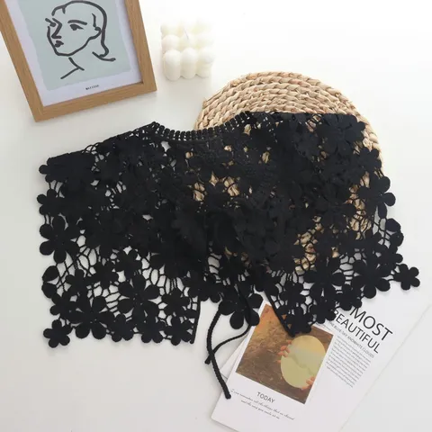 Women's Hollow Out Lace Shawl Fake Collar Crochet Floral Sweet Detachable Bib For Summer Layering Clothing Accessories