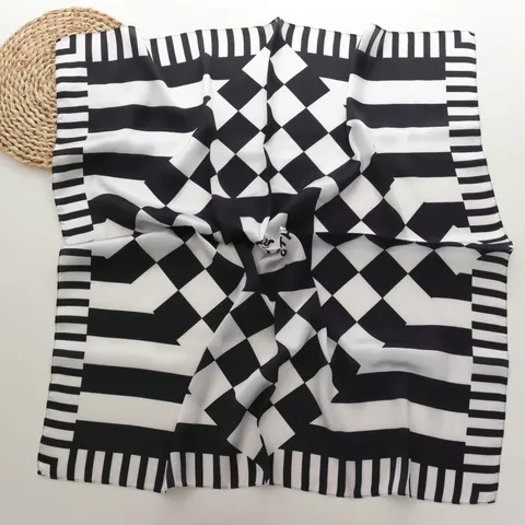 Elegant Polyester Satin Square Neckerchief For Women Retro Paisley Geometric Grid Print Decorative Silk Scarf Daily Head Scarf Wrap