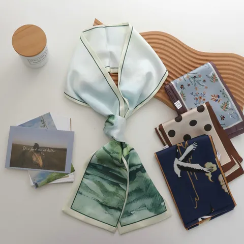 Pañuelo Estrecho con Estampado de Doble Cara Elegante para Mujer Cinta para el Pelo de Poliéster Corbata Decorativa para Bolso Floral