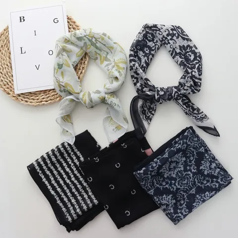 French Vintage Botanical Floral Printed Polyester Square Scarf Fashion Satin Chiffon Decorative Head Scarf Neck Neckchief For Women Casual Daily Accessory