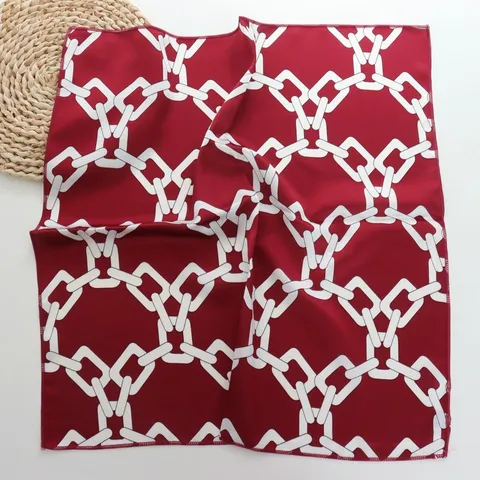 Elegant Polyester Satin Square Scarf For Women Geometric Striped Polka Dot Printed Headscarf Hair Bandana Shirt Neck Accessory