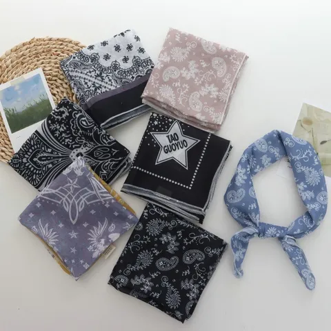 Pañuelo Cuadrado de Algodón Vintage Con Estampado Floral Paisley para Mujer Elegante Cinta para el Pelo Bandana Accesorio de Cuello