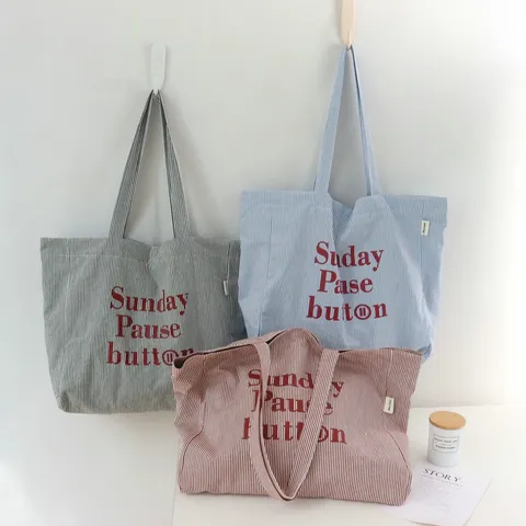 Damen Gestreift Canvas Tote Bag Große Kapazität Buchstabenmuster Umhängetasche Minimalistisch Lässig Mode Offene Handtasche