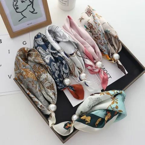 New Printed Necklace Scarf For Women With Magnetic Artificial Pearl Clasp Elegant Headband Neck Protector Fashion Accessories