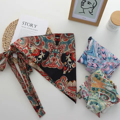 Jupe Portefeuille Triangulaire en Satin à Imprimé Paisley Vintage pour Femmes Jupe Écharpe de Taille à Superposition Rétro