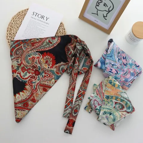 Jupe Portefeuille Triangulaire en Satin à Imprimé Paisley Vintage pour Femmes Jupe Écharpe de Taille à Superposition Rétro