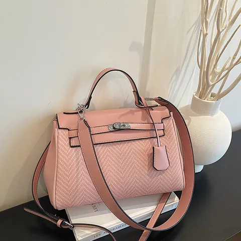 Borsa a Tracolla Retro con Blocco Colore da Donna in Pelle PU Tote Borsa a Mano Chiusura Girevole Classica Manico Superiore Borsa Moda