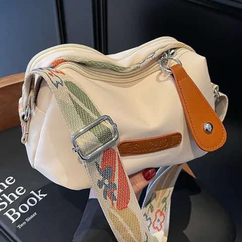 Minimalistische PU Leder Schelptas Crossbody Tas Voor Dames Chique Brede Jacquard Riem Lichtgewicht Grote Capaciteit Dubbele Rits Schoudertas Casual Messenger Purse