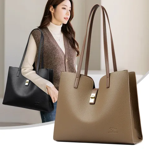 Sac Fourre-Tout pour Femme Grande Capacité en Cuir PU Business Navette Sac à Main Bandoulière Élégant Motif Lychee Bosselé Fermeture Éclair