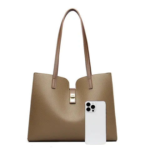 Sac Fourre-Tout pour Femme Grande Capacité en Cuir PU Business Navette Sac à Main Bandoulière Élégant Motif Lychee Bosselé Fermeture Éclair
