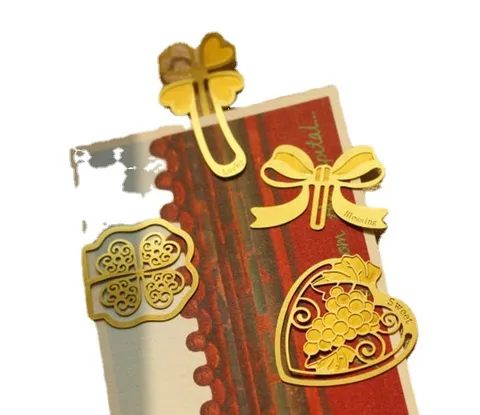 Marque-page En Métal Cuivre Style Coréen Creux Gravé Design Vintage Feuille Raisin Nœud Trèfle Papeterie Cadeau Pour Femmes
