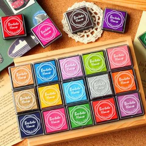 Encreur Lavable Carré Multicolore Mignon Pour Enfants Enseignants Tampon Caoutchouc Artisanat Peinture Au Doigt Dessin Classe École DIY Art