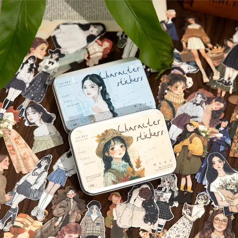 100 Pièces Autocollants de Personnages Vintage pour Journaling Stickers Décoratifs en Papier Kraft Blanc Scrapbooking Esthétique