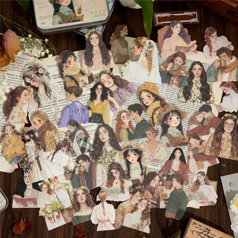 100 Pièces Autocollants de Personnages Vintage pour Journaling Stickers Décoratifs en Papier Kraft Blanc Scrapbooking Esthétique