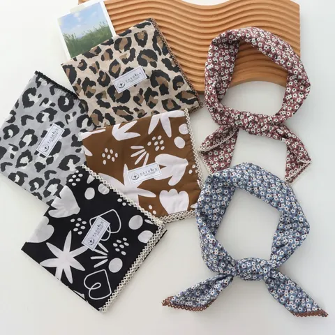 Vintage Katoenen Vierkante Sjaal Dames Bloemenprint Halssjaal Met Kantrand Haarband Tas Decoratie Bandana Hoofddoek