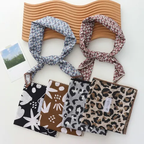 Vintage Katoenen Vierkante Sjaal Dames Bloemenprint Halssjaal Met Kantrand Haarband Tas Decoratie Bandana Hoofddoek