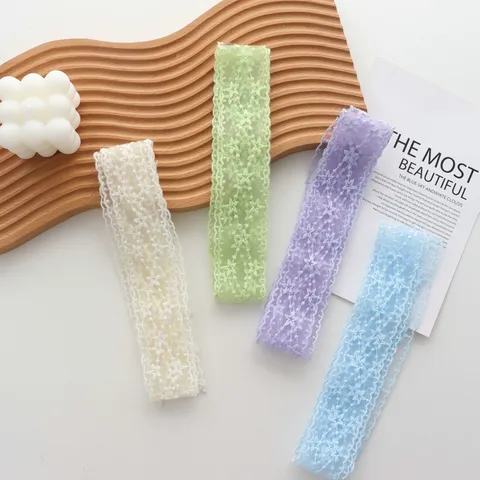 Floral Lace Scarf Choker Jacquard Design Long Thin Neck Ribbon For Women Fairy Soft Sweet Style Neckband Accessory