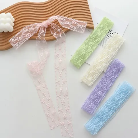 Floral Lace Scarf Choker Jacquard Design Long Thin Neck Ribbon For Women Fairy Soft Sweet Style Neckband Accessory