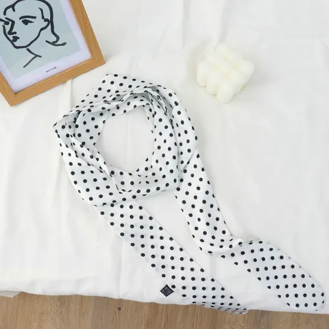 Sciarpa Stretta da Donna Vintage a Pois in Poliestere Stampata Lunga Sottile Cravatta Nastro per Capelli Borsa Accessorio