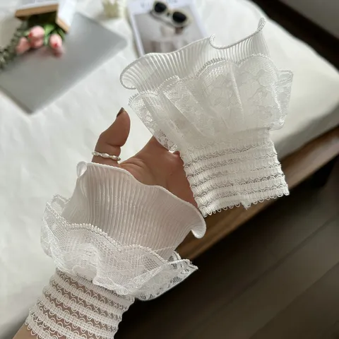 Women Sweet Lace Wrist Cuffs Polyester Ruffle Elastic Fake Sleeves Sun Protection Decorative Wrist Band Chic Accessories