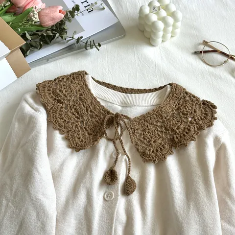 Donne Retro Traforato Lavorato a Maglia Falso Colletto Primavera Estate Versatile Scialle Volant Uncinetto Falso Colletto Accessorio Vestito