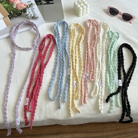 Handmade Crochet Knitted Scarf Dopamine Colorful Ribbon Sweet Cool Hot Girl Neck Band Japanese Style Daily Accessories