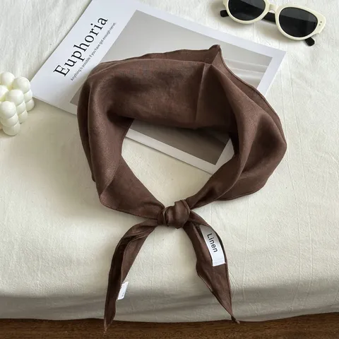 Ramie Triangle Scarf Solid Color Plaid Lightweight Breathable Neck Protection Scarf Fashion Spring Autumn Women Scarf