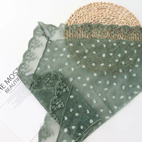 Japanese Retro Floral Lace Triangle Scarf For Women Korean Fashion Literary Small Flower Mesh Headscarf Versatile Hair Scarf