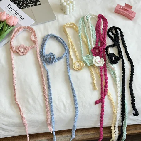 Damen Geknüpftes Floral Dünnes Tuch Handgemachte Häkeln Lange Halstuch Casual Dekorative Hals Schal Mode Accessoires
