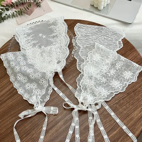 French Vintage Floral Lace Headscarf Women Pastoral Style Tie-Up Hair Band Beach Vacation Hair Accessories