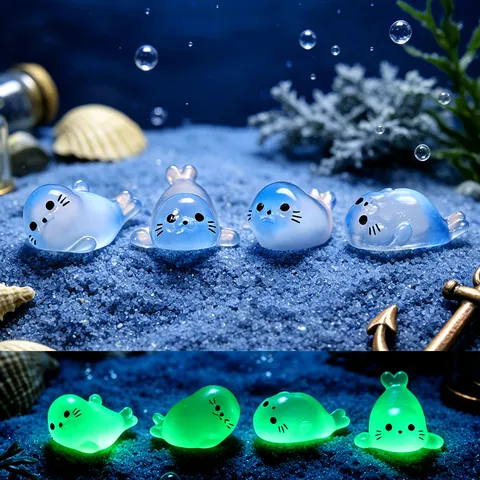 Leuchtende Mini Seehund Figur Glow In The Dark Harz Handwerk Für Mikrolandschaft Schreibtisch Dekoration Süßes Ornament