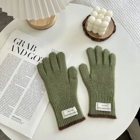 Women Korean Style Knitted Gloves Winter Warm Touchscreen Compatible Full Finger Mittens For Students Outdoor Cycling