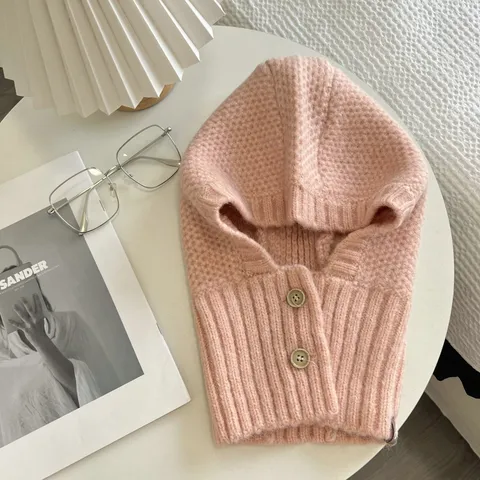 Cagoule Tricotée Chaude d'Hiver Cache-Cou Intégré Bonnet en Laine Pullover Protection des Oreilles Coupe-Vent Coiffe d'Extérieur Femmes