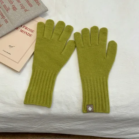 Guantes de Punto de Invierno para Mujer Mezcla de Lana Puño Largo Cálido Color Sólido Pantalla Táctil Accesorio Casual