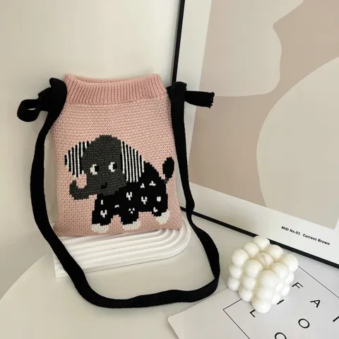 Dames Cartoon Gebreide Schoudertas Polyester Schattig Dier Bloemenpatroon Crossbody Tas Mode Casual Gebreide Draagtas Portemonnee