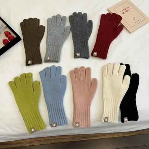 Guantes de Punto de Invierno para Mujer Mezcla de Lana Puño Largo Cálido Color Sólido Pantalla Táctil Accesorio Casual