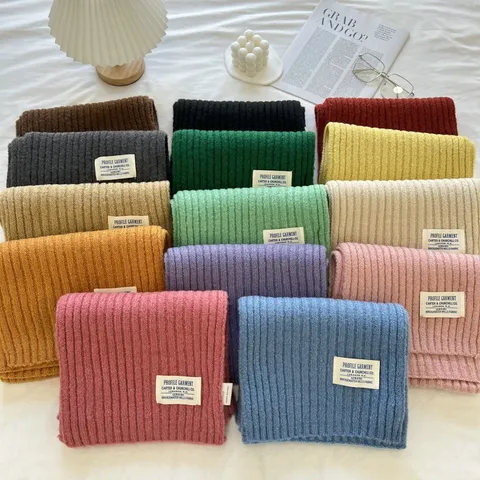 Winter Einfarbig Rippenstrick Schal Für Damen Polyester Warm Lang Halstuch Mit Stoffetikett Weihnachtsgeschenk Accessoires