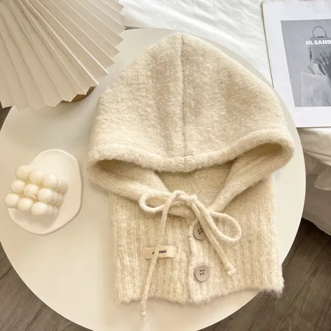 Vrouwen Herfst Winter Gebreide Balaclava Muts En Sjaal Alles-In-Eén Thermische Winddichte Capuchon Warme Muts Outdoor
